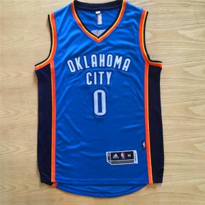 Maillot De Basket Oklahoma City Thunder Russell Westbrook 0 Brode AU Fabric Bleu